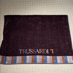 TRUSSARDI Home Bath Sheet Beach Towel Huge! Brown & Blue Stripes Cotton NWT #1